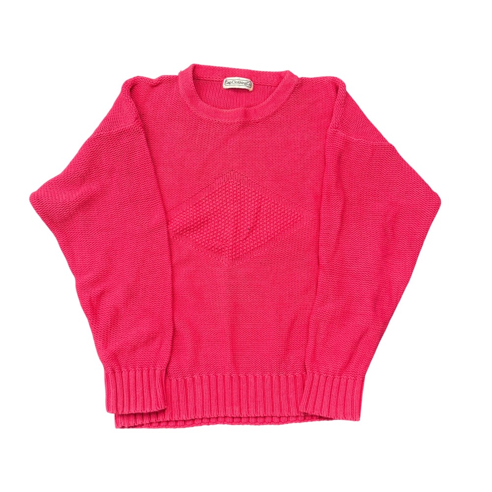 Vintage 80s Gap Clothing Co Pink Cotton Knit Diamond Textured Crewneck Sweater